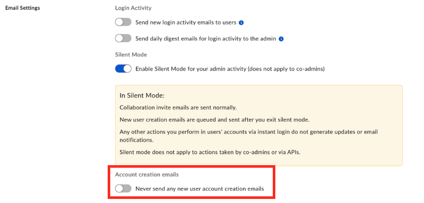 Supress SSO account creation emails