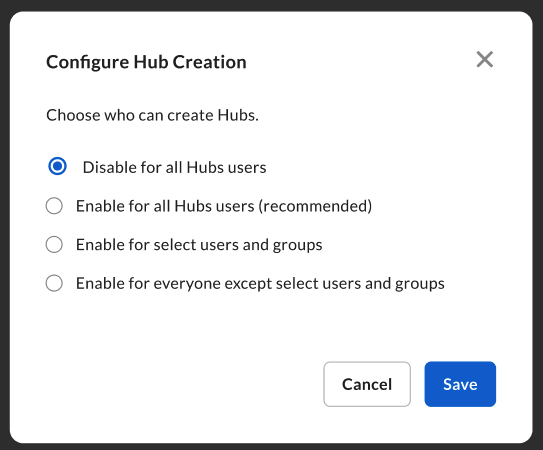 Configure Hub creation