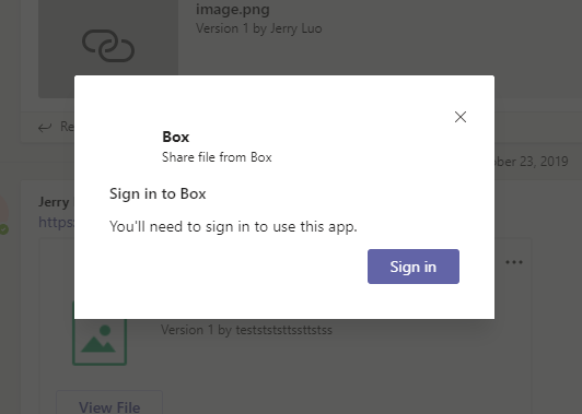 Box for Teams - sign in to Box screen