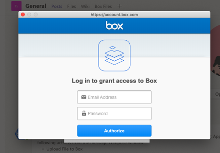 Box for Teams - log in for access screen