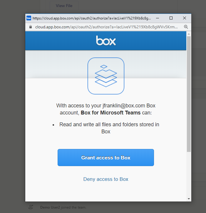 Box for Teams - grant access to Box screen