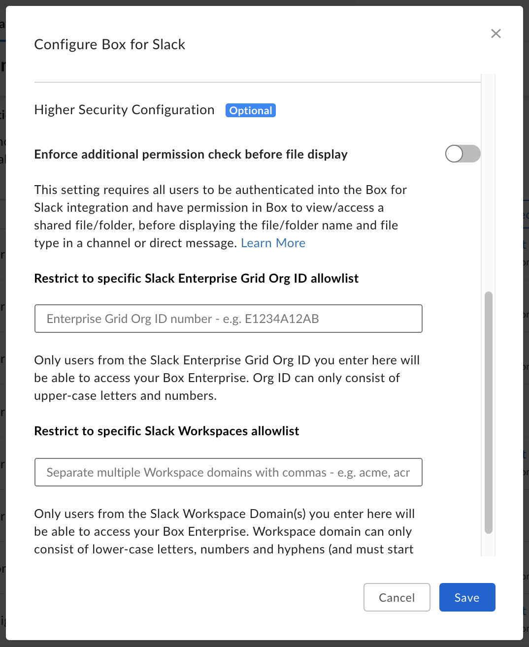 Configure Box for Slack - higher security configuration