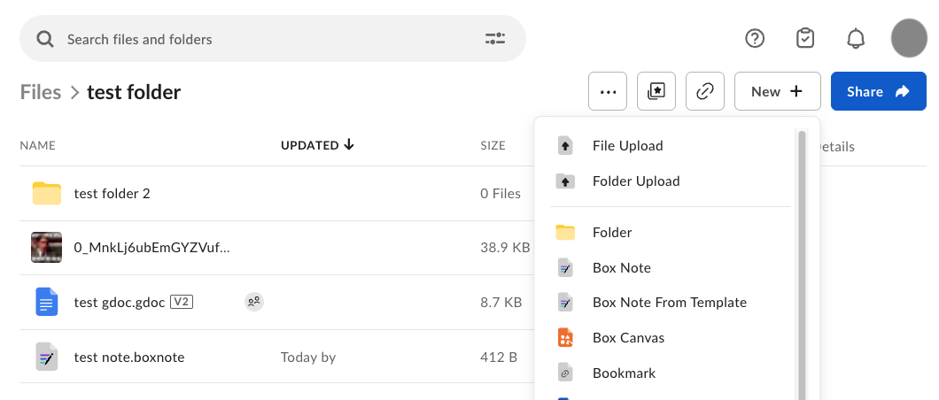 Add file or folder drop-down