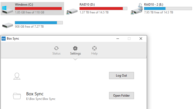 box sync 4 change folder